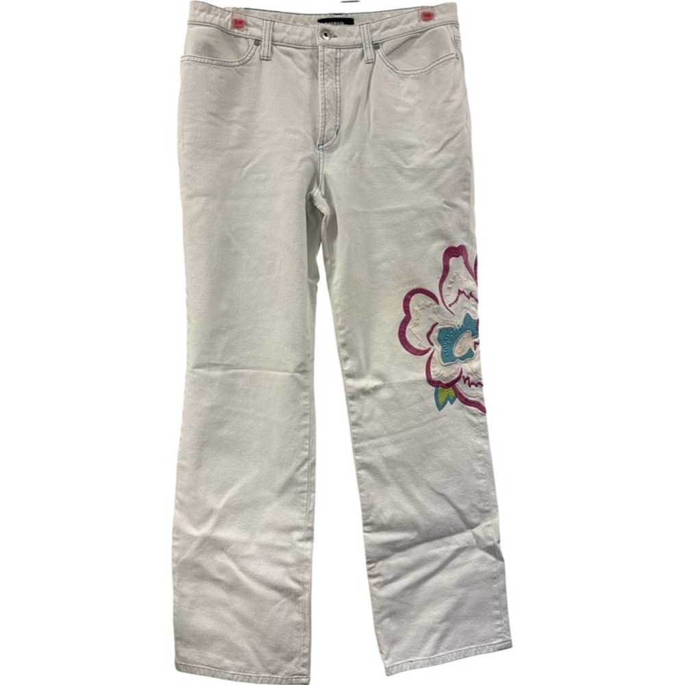 Cambio Jeans Women's Bamboo White Embroidered‎ Flower Size 44 18